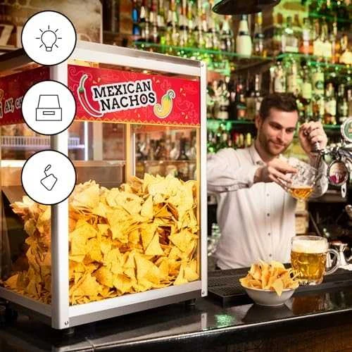 Royal Catering Šiltesnė, šildoma vitrina nachos, žemės riešutams, kukurūzų spragėsiams + kaušelis