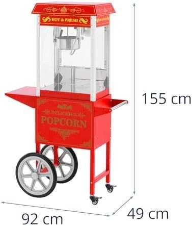 Royal Catering Profesionali kukurūzų spragėsių mašina ant vežimėlio su RETRO apšvietimu 88 l 1600 W raudona