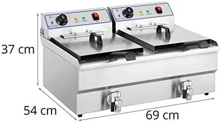 Royal Catering Dviguba dviejų kamerų gruzdintuvė su čiaupais 400V - 2x10L