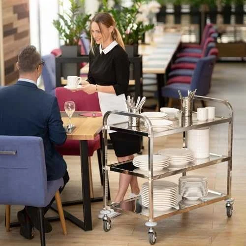 Maitinimo padavėjo vežimėlis su 3 lentynomis, iki 150kg, pagamintas iš nerūdijančio plieno Royal Catering RCSW 3A