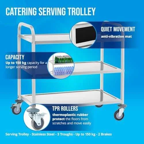Royal Catering Vežimėlis kelnerski 3-półkowy do 150 kg Nerūdijantis plienas RCSW-6.2