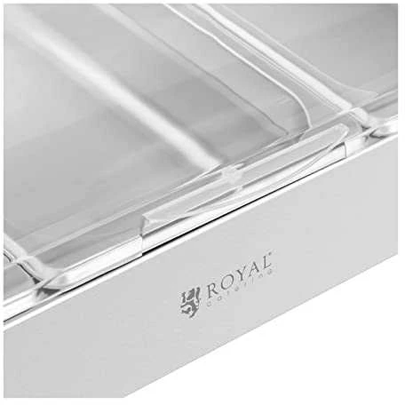 Royal Catering Pusryčių švediško stalo vitrinos su ritininiu dangteliu 3x GN 1/3 3x 2,6 l