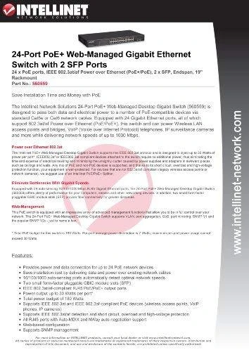 Šakotuvas Intellinet 560559 tinklo komutatorius Gigabit Ethernet (10/100/1000) Juoda Maitinimas per Eternetą (PoE)