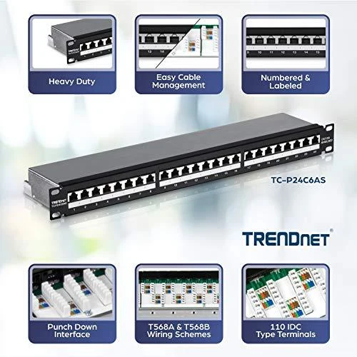 TRENDnet patchpanel 24 portų UTP 6 kategorija TC-P24C6AS