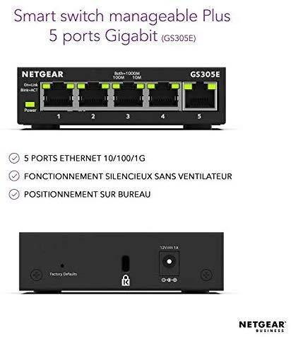 Šakotuvas Netatmo Perjungti išmanųjį NETGEAR GS305E-100PES (5x 10/100/1000Mbps)