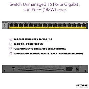 Jungiklis PoE NETGEAR GS116PP-100EUS (16x 10/100/1000Mbps)