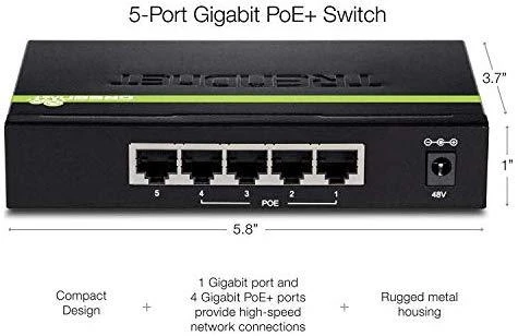 Šakotuvas TRENDnet 5 prievadų gigabito PoE+ komutatorius (TPE-TG50G)