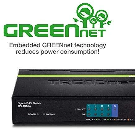 Šakotuvas TRENDnet 5 prievadų gigabito PoE+ komutatorius (TPE-TG50G)
