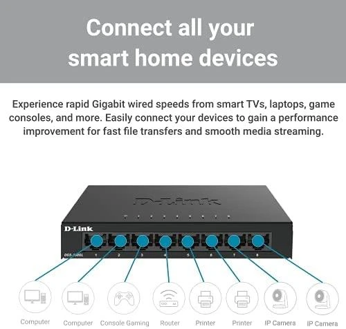 Šakotuvas D-LINK 8-Port Layer2 Gigabit šviesos jungiklis be IGMP