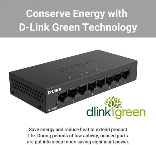 Šakotuvas D-LINK 8-Port Layer2 Gigabit šviesos jungiklis be IGMP