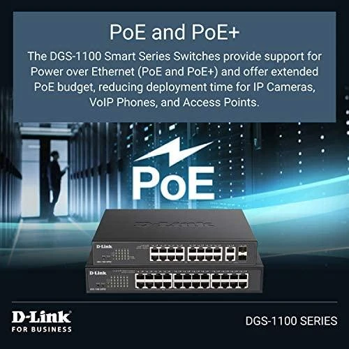 Šakotuvas D-LINK EasySmart valdomas jungiklis 8 prievadų Gigabit PoE / PoE+