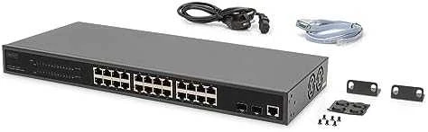 Šakotuvas „Digitus“ jungiklis „Digitus“ 24 prievadų valdomas Gigabit Ethernet PoE L2 jungiklis