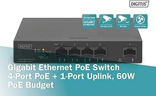 Šakotuvas Digitus Skaitmenas | 4 prievadų Gigabit PoE jungiklis | DN-95330-1 | Nevaldomas | Darbalaukis