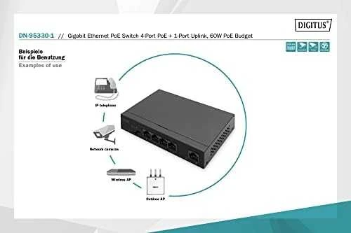 Šakotuvas Digitus Skaitmenas | 4 prievadų Gigabit PoE jungiklis | DN-95330-1 | Nevaldomas | Darbalaukis