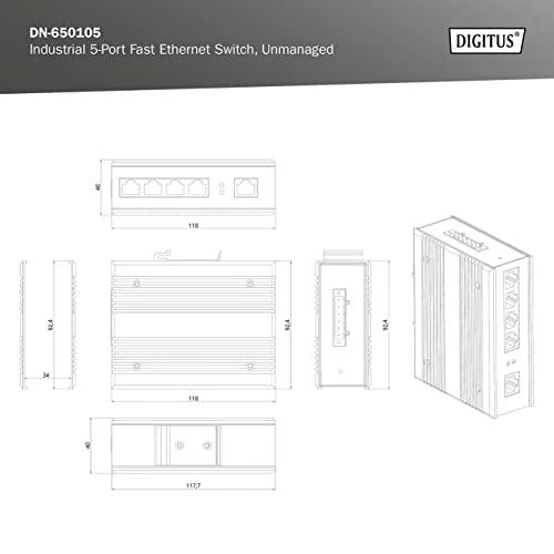 Šakotuvas Digitus ASSMANN Electronic DN-650105 tinklo komutatorius Fast Ethernet (10/100) Juoda, Mėlyna