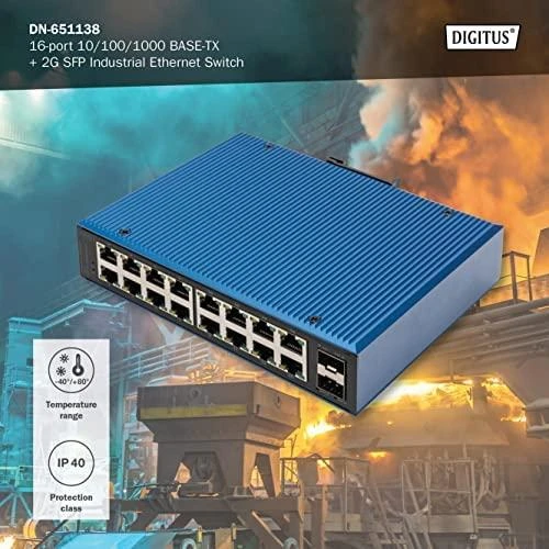 Šakotuvas Digitus INDUSTRIAL 16+2P 1G SWITCH - UNMANAGED 10/100/1000 MBITS