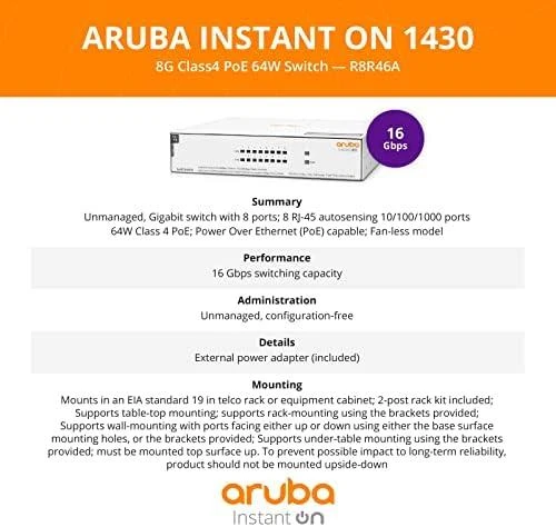 Šakotuvas Hewlett Packard (HP) HPE Aruba Instant On 1430 nevaldomas 8G