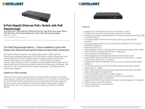 Šakotuvas Intellinet 561679 jungiklis GIGABIT 8x RJ45 PoE+ 85W, maitinimas per PoE