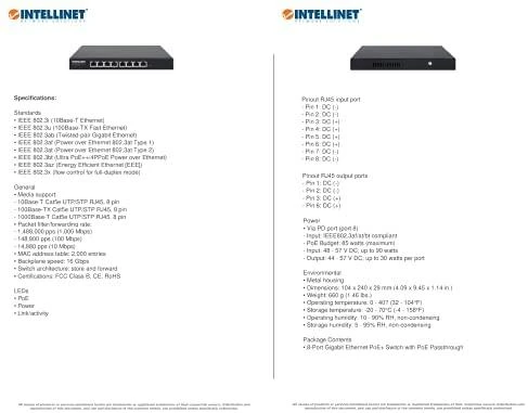 Šakotuvas Intellinet 561679 jungiklis GIGABIT 8x RJ45 PoE+ 85W, maitinimas per PoE