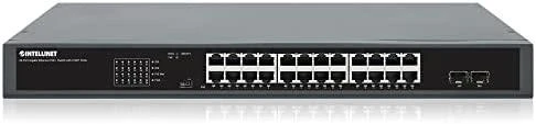 Šakotuvas „Intellinet 561907“ komutatorius, gigabito, 24x RJ45, „PoE+“, 370W, 2x SFP, 1GbE