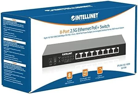 Šakotuvas „Intellinet 561938“ komutatorius 2.5G, 10/100/1000/2500, 8x RJ45 PoE+ 100W