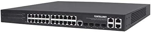 Šakotuvas „Intellinet 561426“ komutatorius su 24 RJ45 gigabito POE+ prievadais, 370 W, 4 mišrios SFP/RJ45 jungtys