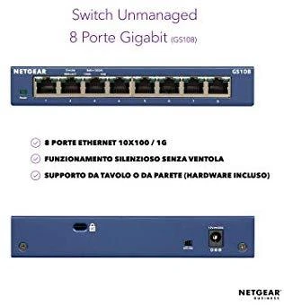 Šakotuvas Netatmo Netgear Switch GS108GE Nevaldomas, Stalinis kompiuteris, 1 Gbps (RJ-45) jungtys kiekis 8, Maitinimo tipas Išorinis