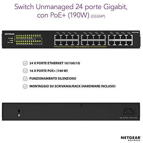 Šakotuvas NETGEAR 24PT GIGE UNMANAGED SWITCH W/POE+