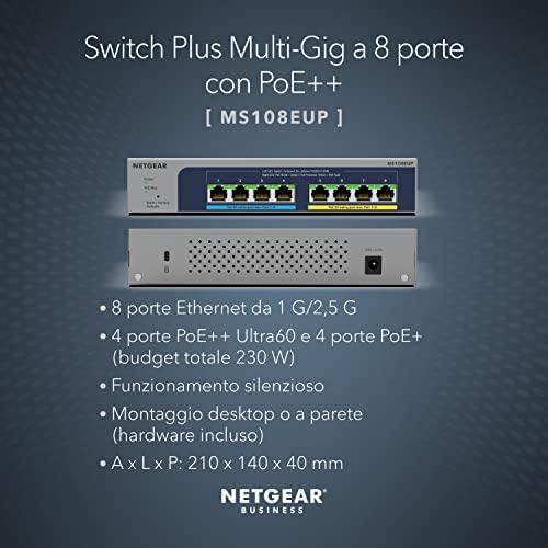 Šakotuvas NETGEAR MS108EUP Managed L2/L3 2.5G Ethernet (100/1000/2500) Power over Ethernet (PoE) Pilkas