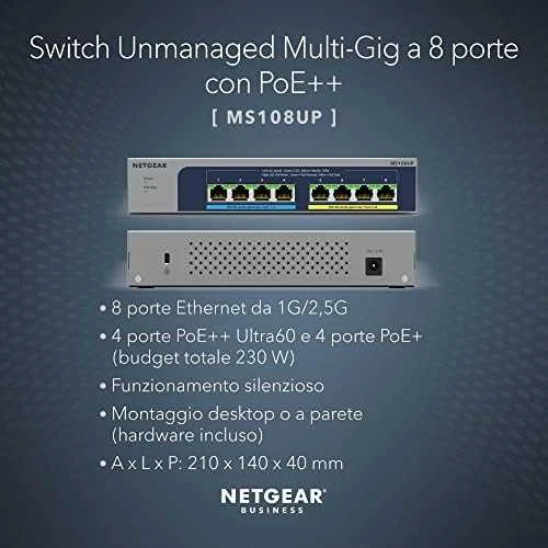 Šakotuvas Netgear 8-P POE MULTI-GIG UNMGD SWITCH - POE++ ULTRA60