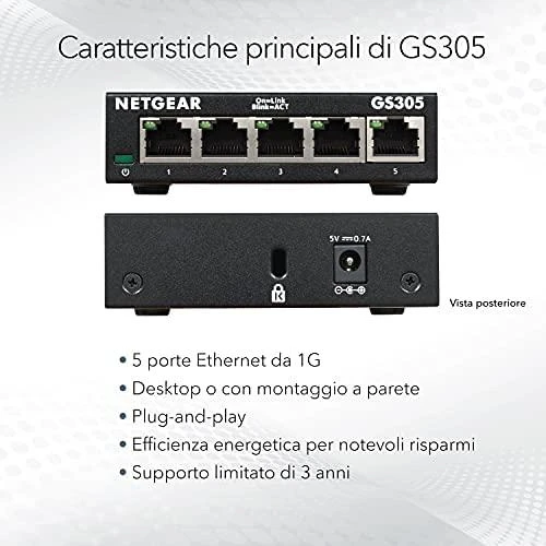 Šakotuvas Netatmo Netgear jungiklis GS305-300PES nevaldomas, stalinis kompiuteris, 1 Gbps (RJ-45) prievadų kiekis 5, maitinimo tipas vienas