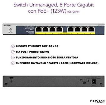 NETGEAR jungiklis nevaldomas 8 prievadų Gigabit POE / POE +