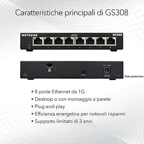 Šakotuvas Netatmo Netgear Switch GS308-300PES Nevaldomas, stalinis, 1 Gbps (RJ-45) jungtys kiekis 8
