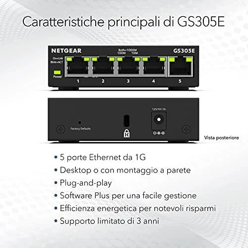 Šakotuvas Netatmo Perjungti išmanųjį NETGEAR GS305E-100PES (5x 10/100/1000Mbps)