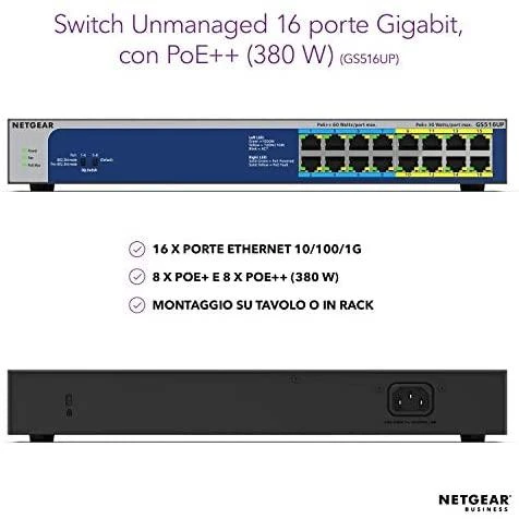 Šakotuvas Netgear Switch GS516UP (GS516UP-100EUS) (GS516UP100EUS)
