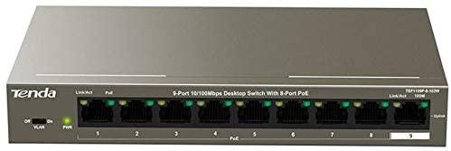 Šakotuvas Tenda TEF1109P-8-102W tinklo jungiklis Fast Ethernet (10/100) Power over Ethernet (PoE) Metallic