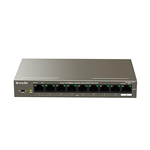 Šakotuvas Tenda TEF1109P-8-102W tinklo jungiklis Fast Ethernet (10/100) Power over Ethernet (PoE) Metallic