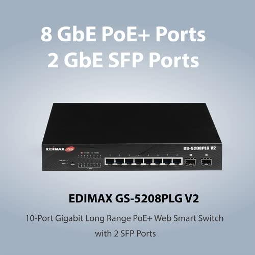 Šakotuvas EDIMAX GS-5208PLG V2 SMART SWITCH 8 Gigabit Ethernet PoE+ jungtys ir 2 Gigabit SFP uplink jungtys PoE 85W
