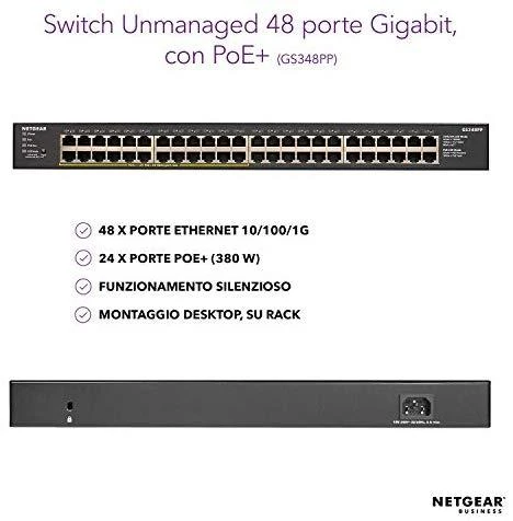 Serveris Netgear GS348PP Ne-valdomas Gigabit Ethernet (10/100/1000) Juoda Maitinimas per Eternetą (PoE)