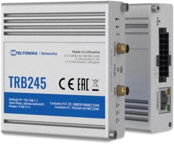 Šakotuvas Teltonika TRB245 LTE Gateway: Be WiFi, 4G, Dual SIM, Enthernet prievadas, RS232+RS485 jungtys, GPS Teltonika