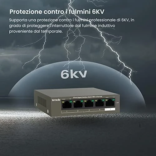 Šakotuvas Tenda TEG1105P-4-63W 5 X 10/100/1000Mbps jungiklis, 4 X PoE, maks. 58W