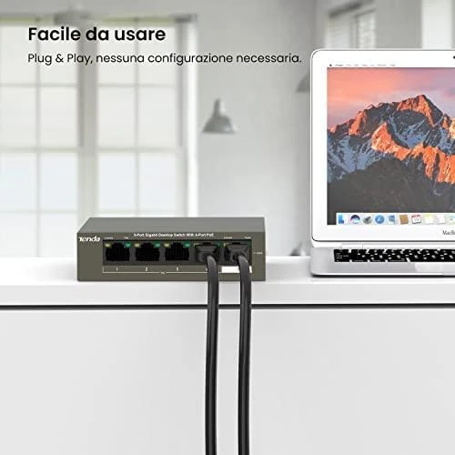 Šakotuvas Tenda TEG1105P-4-63W 5 X 10/100/1000Mbps jungiklis, 4 X PoE, maks. 58W