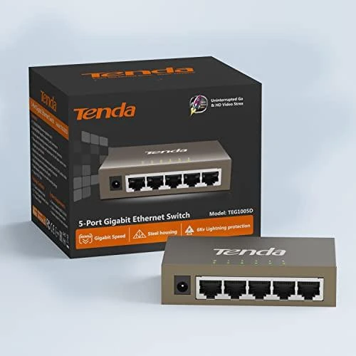 Šakotuvas Tenda TEG1005D tinklo jungiklis Nevaldomas Gigabit Ethernet (10/100/1000) Pilkas