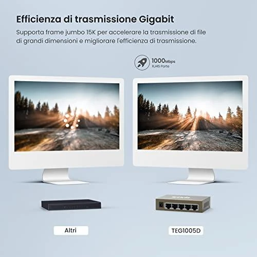 Šakotuvas Tenda TEG1005D tinklo jungiklis Nevaldomas Gigabit Ethernet (10/100/1000) Pilkas