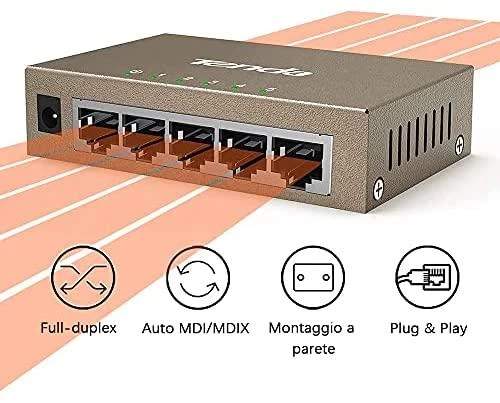 Šakotuvas Tenda TEG1005D tinklo jungiklis Nevaldomas Gigabit Ethernet (10/100/1000) Pilkas