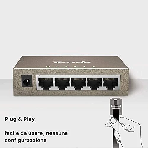 Šakotuvas Tenda TEG1005D tinklo jungiklis Nevaldomas Gigabit Ethernet (10/100/1000) Pilkas