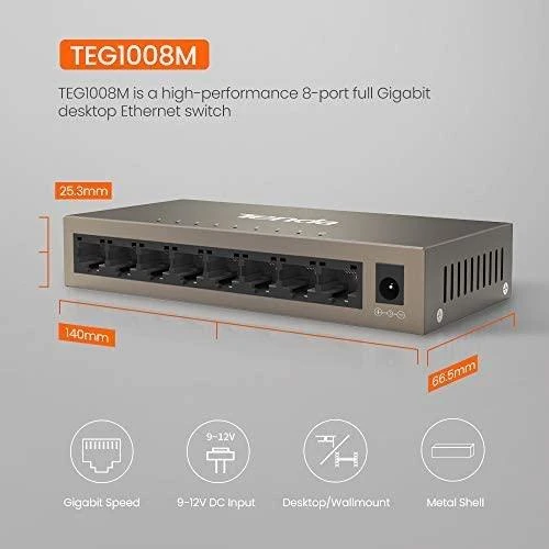 Šakotuvas „Tenda TEG1008M“ tinklo jungiklis „Gigabit Ethernet“ (10/100/1000)