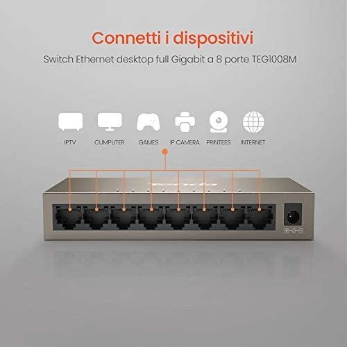 Šakotuvas „Tenda TEG1008M“ tinklo jungiklis „Gigabit Ethernet“ (10/100/1000)