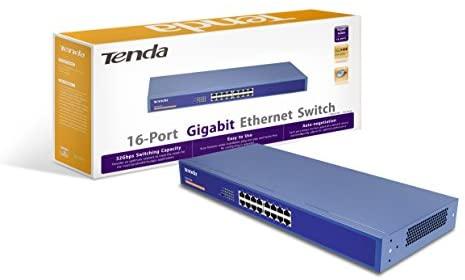 Šakotuvas „Tenda TEG1016G“ tinklo komutatorius, nevaldomas gigabito eternetas (10/100/1000), 1U, Mėlyna