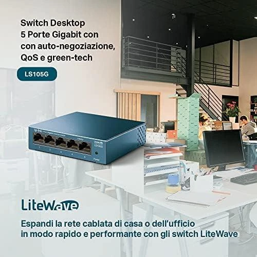 Šakotuvas TP-LINK LiteWave 5 prievadų gigabito darbalaukio komutatorius su 5 gigabito RJ45 prievadais, plieniniame korpuse